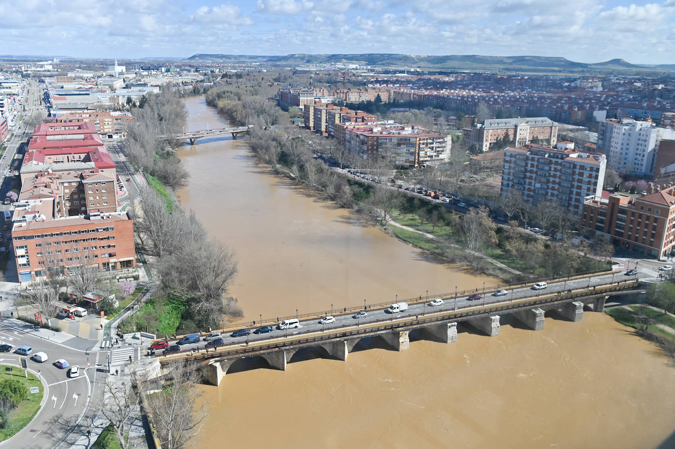 Crecida del río Pisuerga en Valladolid. Vista aérea