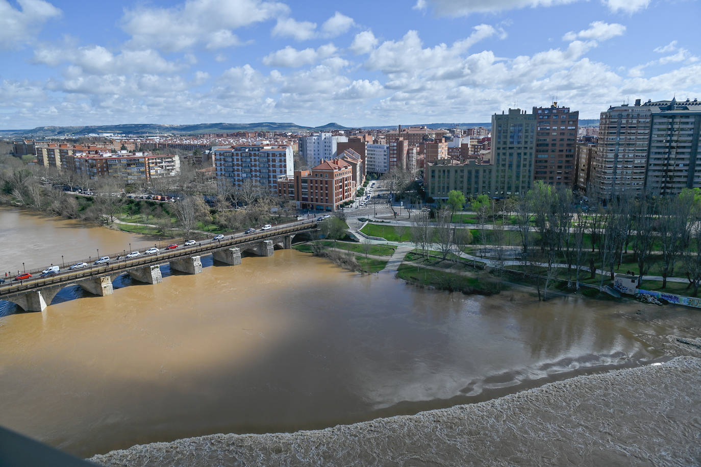 Crecida del río Pisuerga en Valladolid. Vista aérea