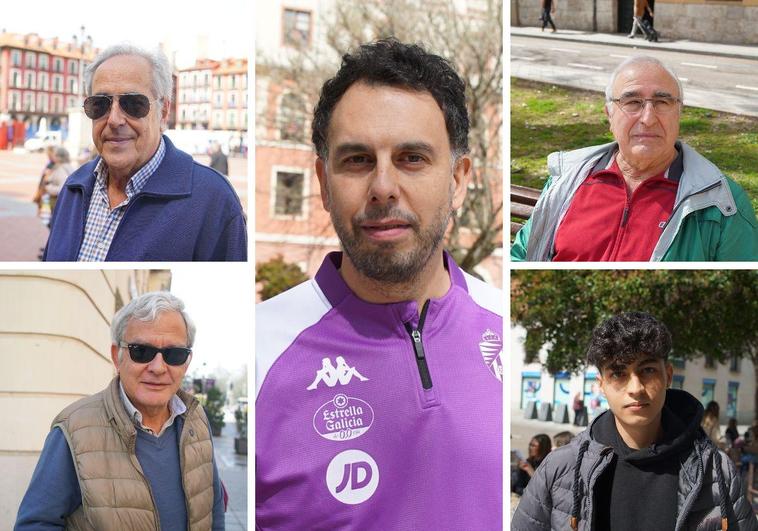 A la izquierda de Alberto Diez, en el centro con la sudadera del Real Valladolid, Jose María Salvador (arriba) y Fernando Plaza (abajo) ; a su derecha, Carlos García (arriba) y Mateo Cuesta (abajo).