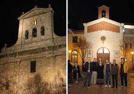 Fachada de la iglesia de San Pablo, a la izquierda, y cofradía de los nazarenos con el equipo de Gobierno y cofrades.