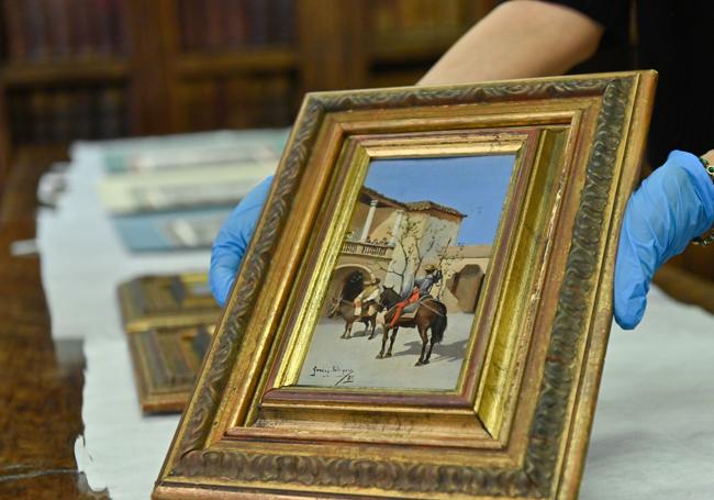 Una de las veintitrés pinturas sobre tabla con escenas del 'Quijote', de Manuel García Rodríguez.