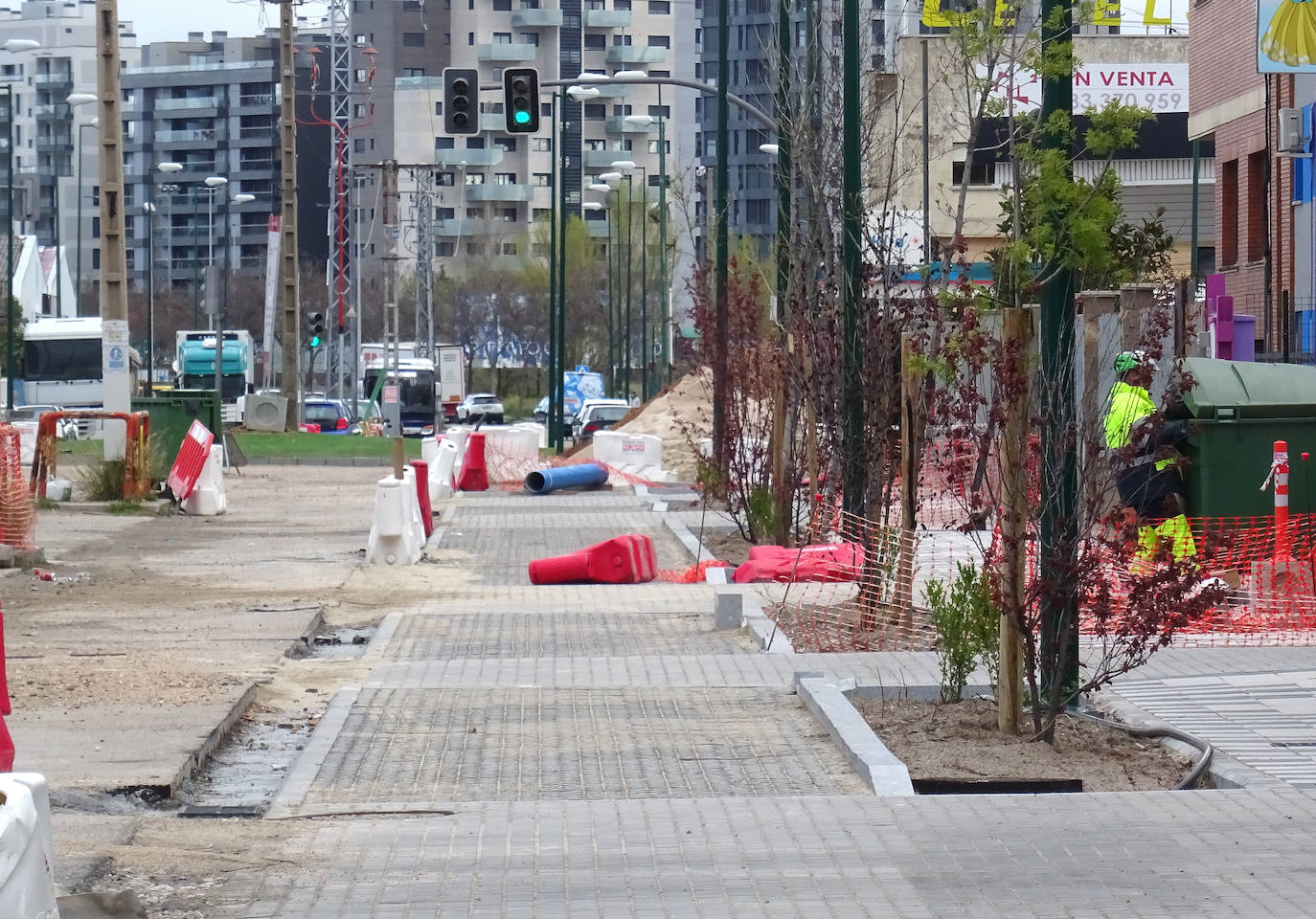 Obras en la Avenida Norte de Castilla en Valladolid