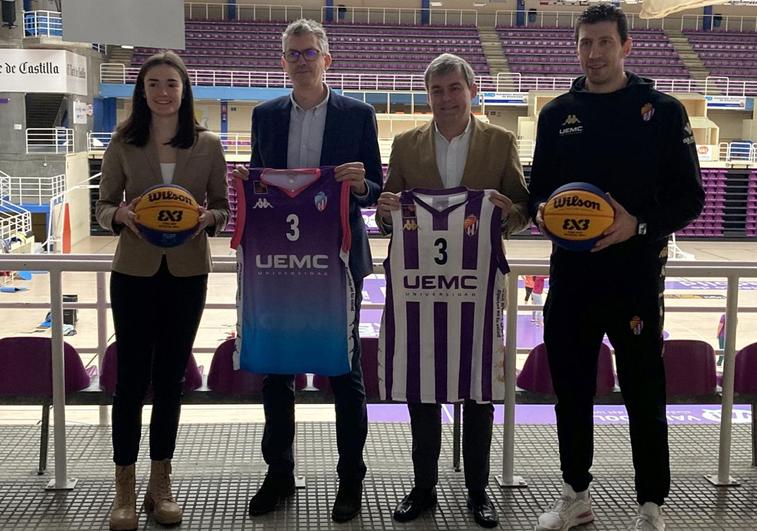 Celia García, Quique Peral, Lorenzo Alonso, y Sergio de la Fuente, en la presentación este miércoles de la sección 3x3 del club.