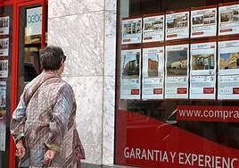 Una mujer observa ofertas de viviendas en venta en la provincia de Segovia.