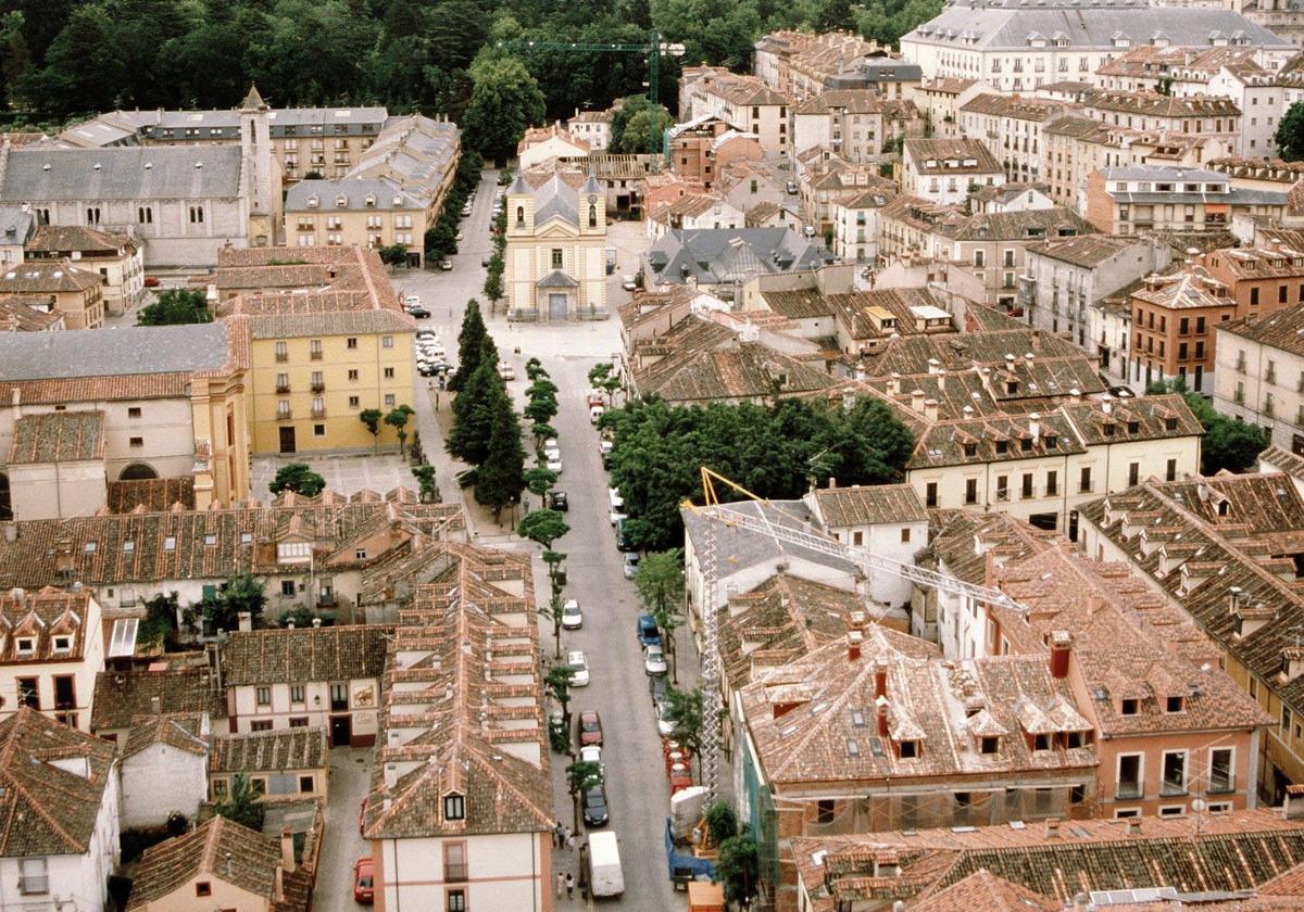 Vista aérea de parte del casco urbano del Real Sitio de San Ildefonso.