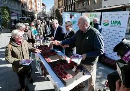 Numerosos vallisoletanos han guardado cola para recoger cajas de fresa gratuitas.