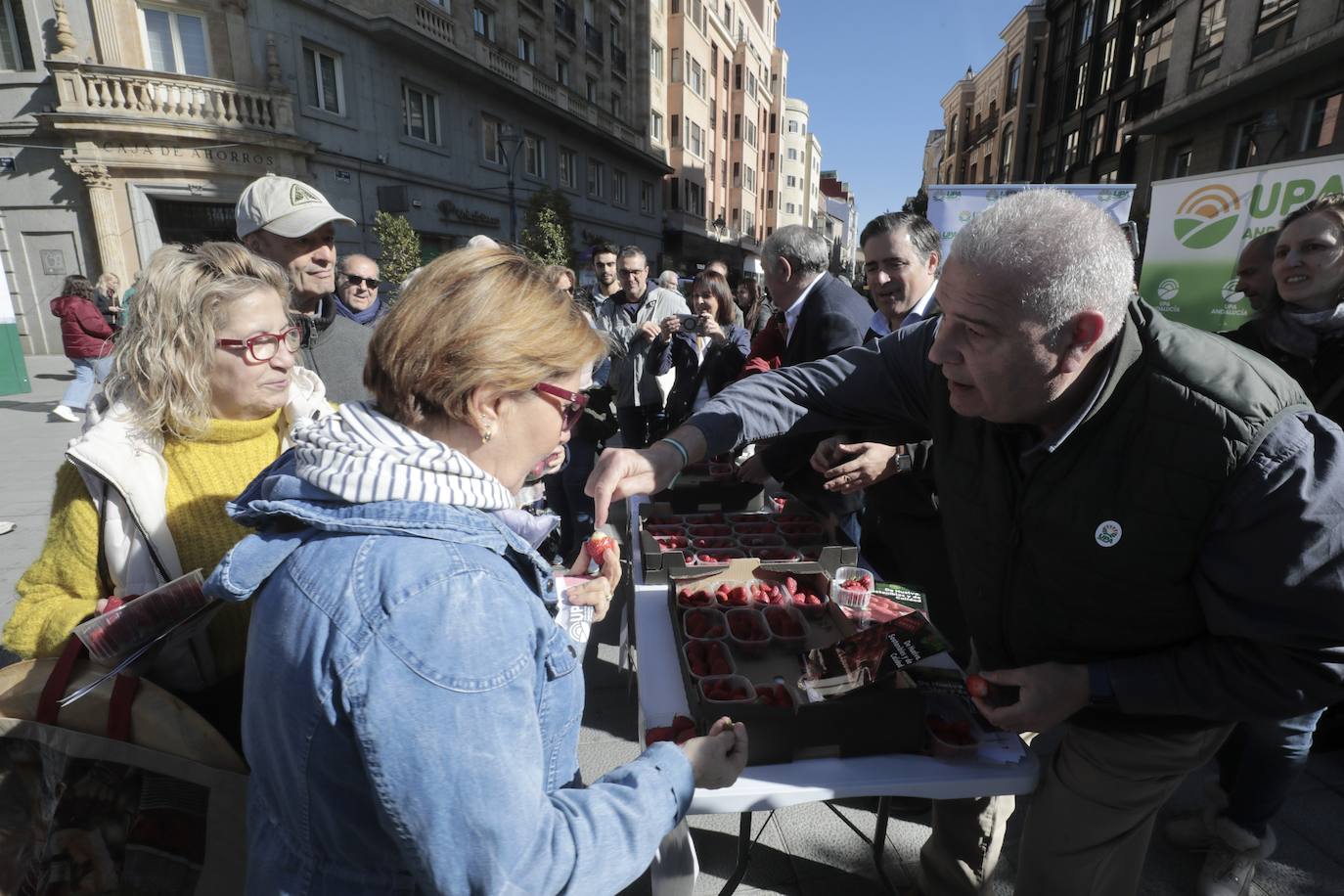 Colas en el reparto de tarrinas con fresas en Valladolid