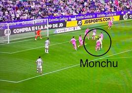 Monchu, en la acción del gol del Real Valladolid ante el Eldense