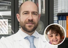 El doctor José Hinojosa Mena-Bernal; en el círculo, la niña Sara tras la operación.