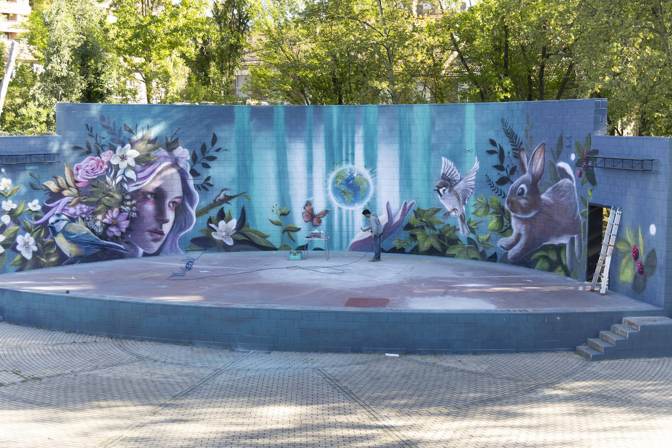 Anfiteatro de Parquesol con el nuevo mural