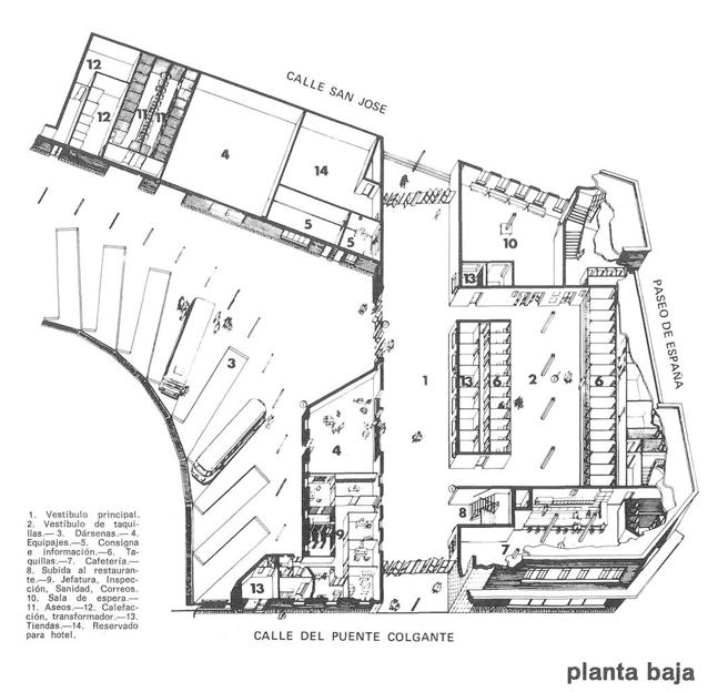 Plano original de la distribución de la estación de autobuses de Valladolid.