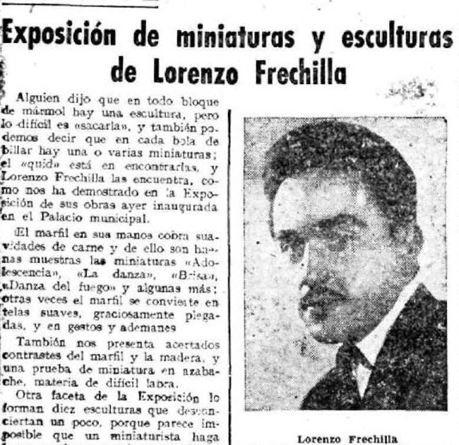 Artículo de El Norte de Castilla de 1948 de una exposición de Lorenzo Frechilla en Valladolid.