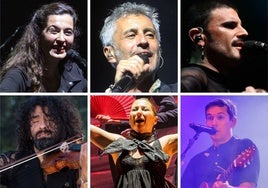 Arriba, Silvia Pérez Cruz, Sergio Dalma, Rodrigo Cuevas; y abajo, Ara Malikian, Sara Baras y Maldita Nerea.