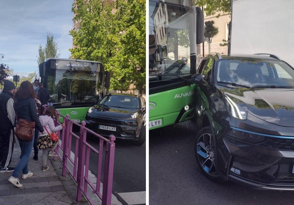 El turismo invadió el carril por el que circulaba el autobús de Auvasa.