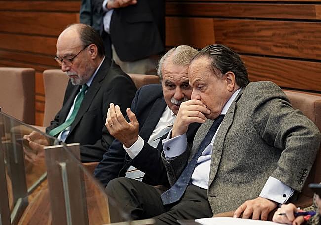 Agustín Sánchez de Vega (Consejo Consultivo) habla con Mario Amilivia (Consejo de Cuentas) durante el Pleno del Procurador del Común.