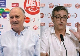 El secretario general de UGT en Castilla y León, Faustino Temprano, y el secretario de Políticas Públicas y Diálogo Social de CC OO en la comunidad, Saturnino Fernández.