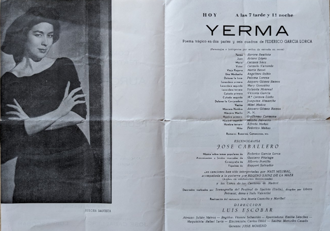 Libreto de la obra de teatro 'Yerma', dirigida por Luis Escobar.