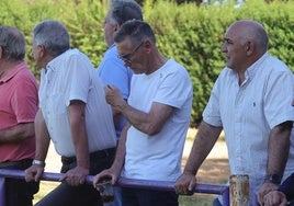 Juan Antonio Redondo, a la derecha, viendo un partido del Becerril.