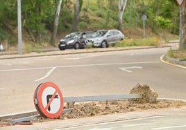 Imágenes de las señales y árboles vandalizados en el entorno de Villa de Prado