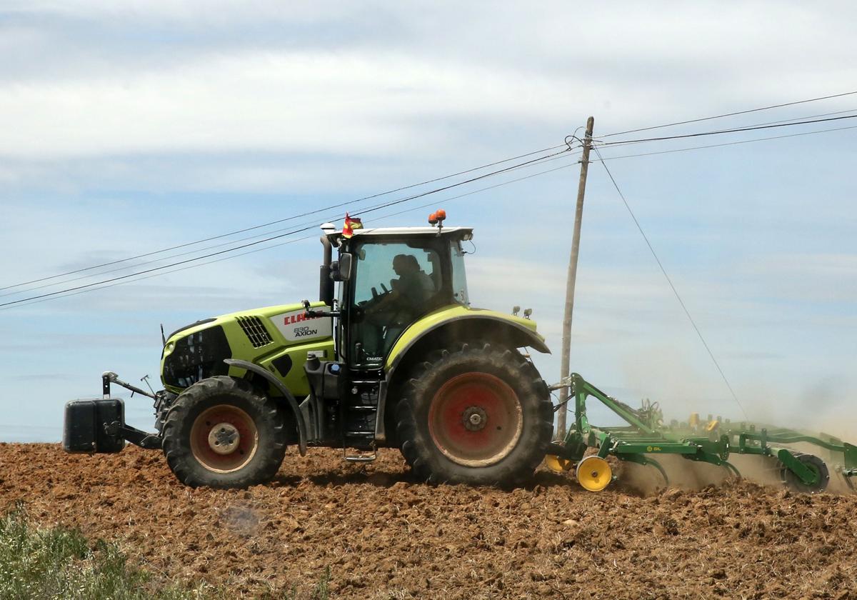 Un agricultor lleva a cabo labores de siembra en una tierra de la provincia de Segovia.