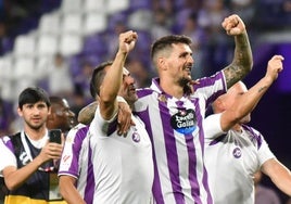 Stanko Juric celebra la victoria del Real Valladolid frente al Burgos.