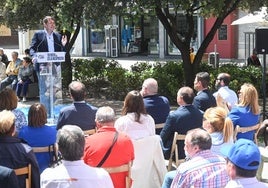 El presidente del PP de Castilla y León, Alfonso Fernández Mañueco, este lunes en un acto en Aranda de Duero.