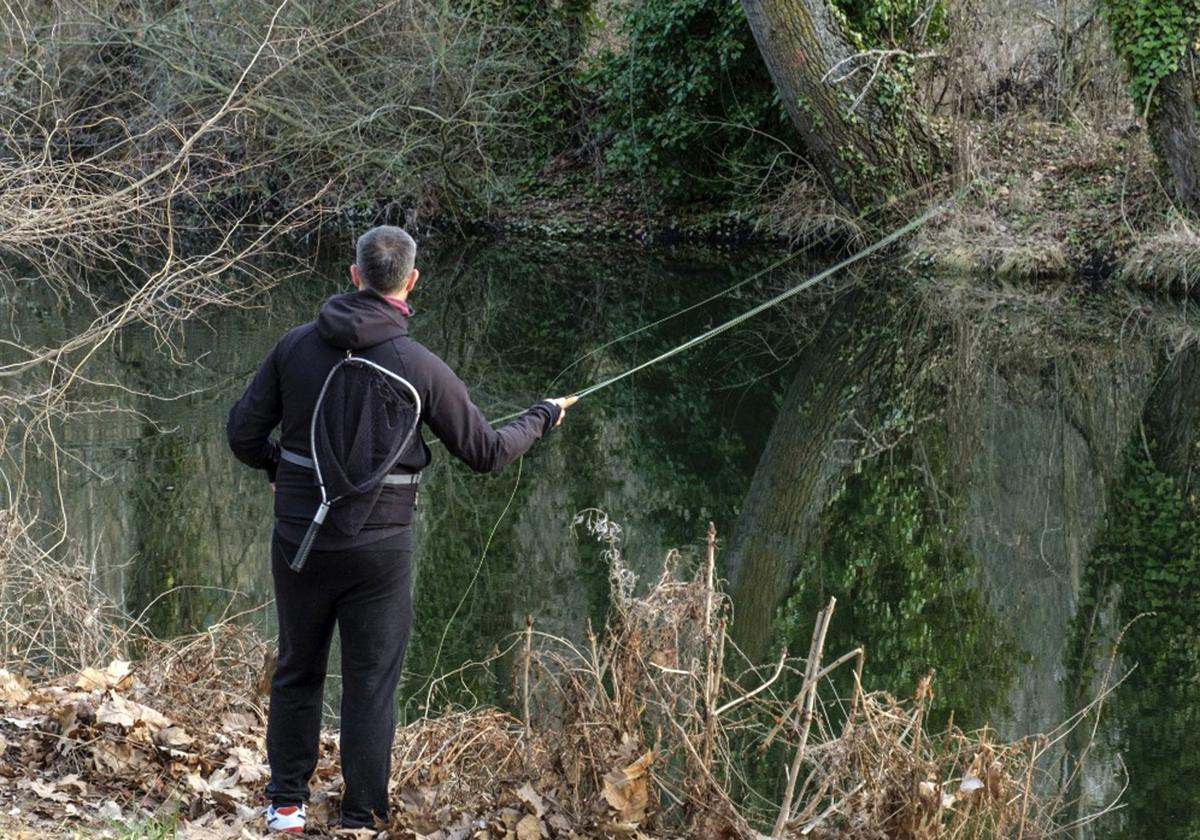 Un pescador segoviano, en un río de la provincia de Segovia.