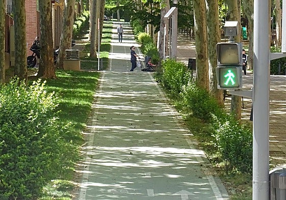 Carril bici actual en el parque del Mediodía de Parquesol, junto a la calle Adolfo Miaja de la Muela.