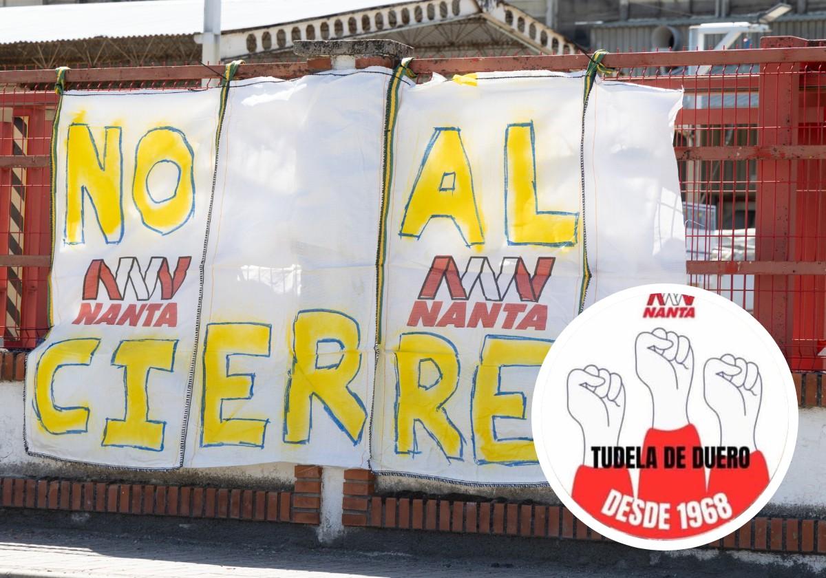 Una pancarta en contra del cierre en la valla de la planta de Nanta en Tudela de Duero.