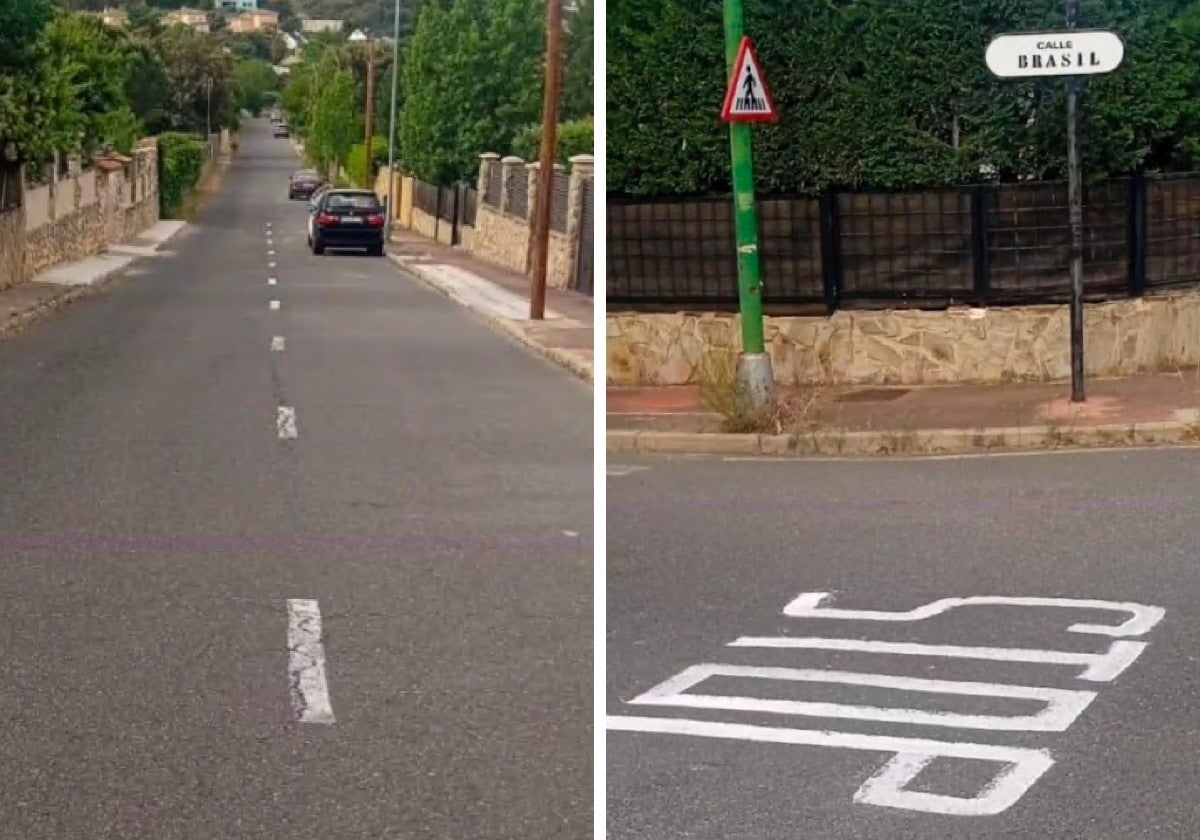 Marcas viales realizadas en la calle Brasil de Los Ángeles de San Rafael.
