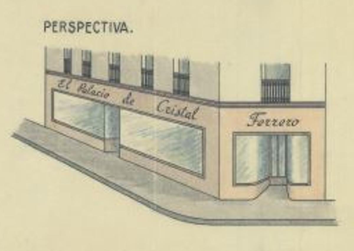 Imagen secundaria 1 - Pedro Adrados (a la izquierda) recibe una distinción observado por el entonces alcalde de Valladolid, Santiago Pérez. Abajo, plano de la reforma de los escapares que Joaquín Fererro Martín hizo en 1946. A la derecha, fotografía del edificio del comercio en los años setenta.