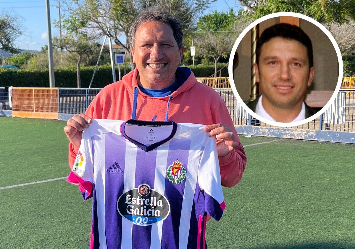 Eusebio posa con la camiseta del Pucela en Barcelona.