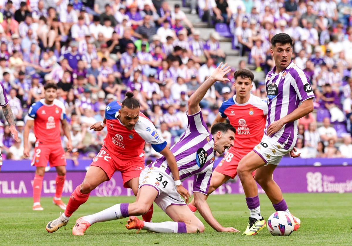 Partido entre el Pucela y el Espanyol la pasada temporada en Segunda División.