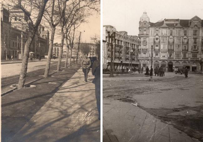 El Paseo de Zorrilla (con la Academia de Caballería) y la plaza de Zorrilla, con la Casa Mantilla.