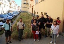 Vecinos de la calle General Gutiérrez Mellado, en una de las zonas sin desbrozar.