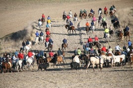 Caballistas, durante uno de los últimos encierros de Cuéllar.