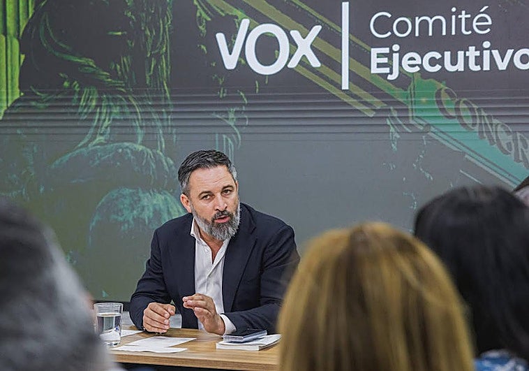 Santiago Abascal, durante la reunión extraordinaria del Comité Ejecutivo Nacional de Vox.