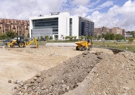 Obras para la construcción de la geoda en Ciudad de la Comunicación.