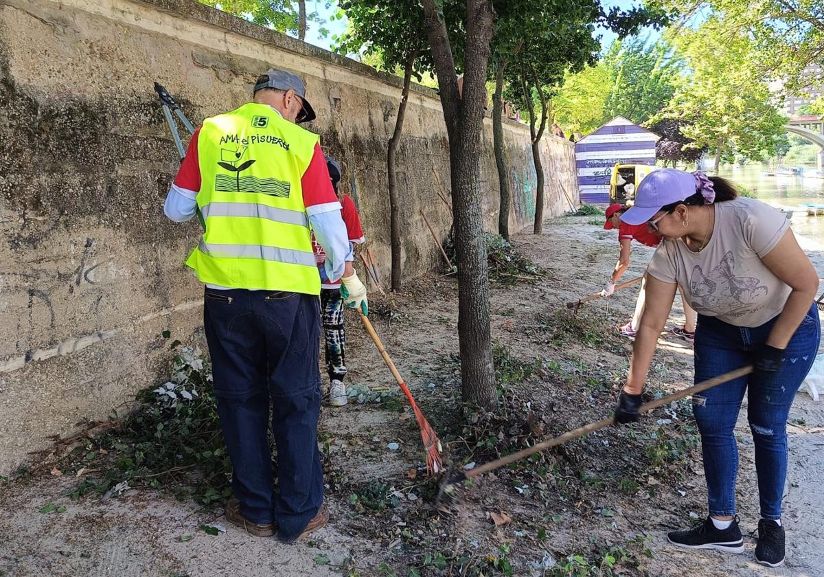 Voluntarios de la asociación AMA Pisuerga retiran residuos de la ribera del río el pasado día 14.