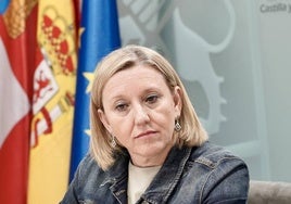 La vicepresidenta de la Junta y consejera de Familia e Igualdad de Oportunidades, Isabel Blanco, durante una rueda de prensa en las Cortes.