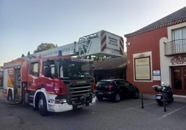 Camión de bomberos, en el Rancho de la Aldegüela de Torrecaballeros.