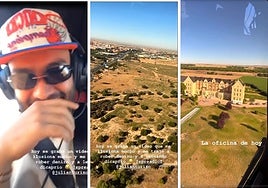 'Stories' de redes sociales publicadas por Manuel Turizo de su llegada en helicóptero a Medina del Campo.