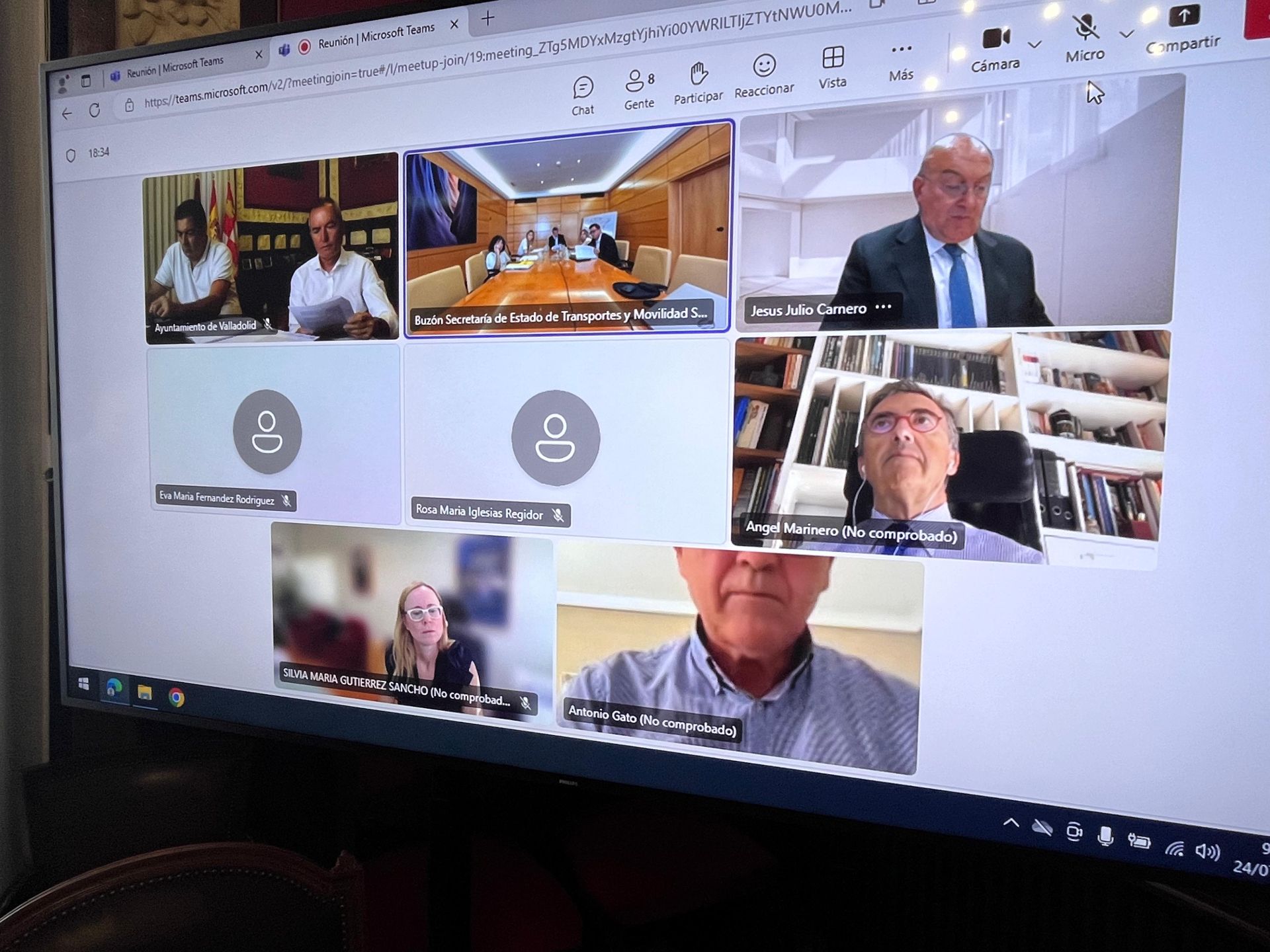 Foto de la pantalla de la videoconferencia del Consejo de Administración de la sociedad Valladolid Alta Velocidad.