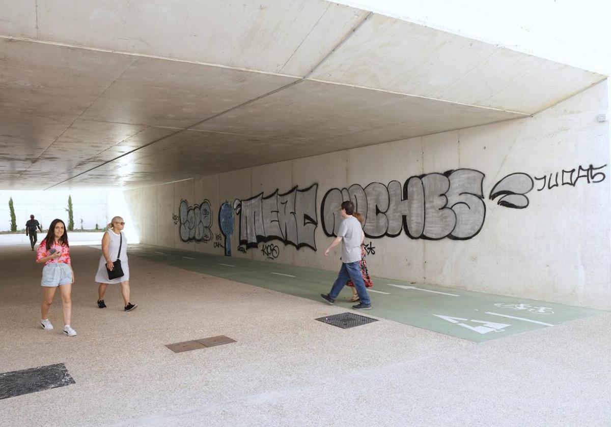 PIntada en una de las paredes del paso bajo las vías entre Delicias y Padre Claret.