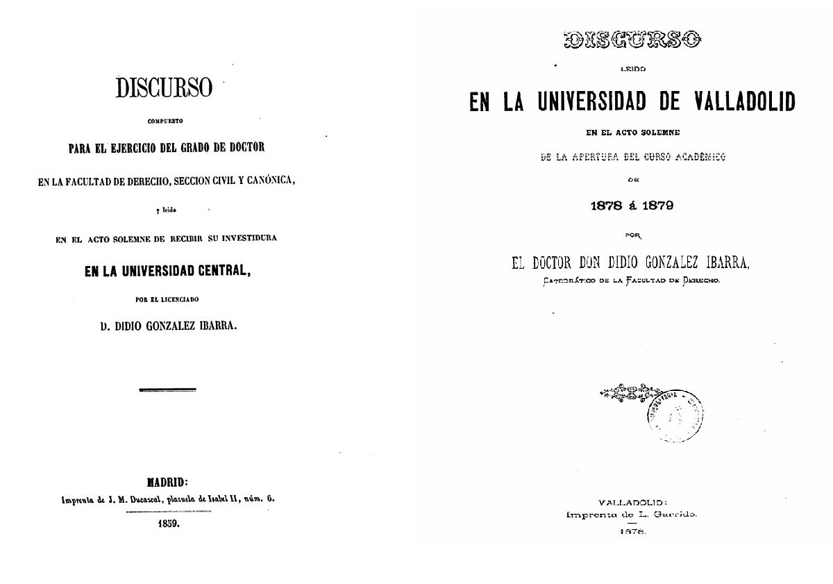 Imagen principal - Algunas obras publicadas por Didio González Ibarra, incluido su discurso para la obtención del doctorado, y retrato del catedrático.