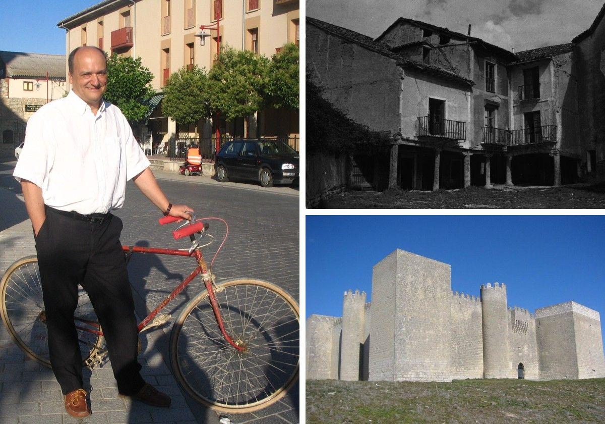 Gustavo Martín Garzo en Villabrágima en 2008. A la derecha, el rincón de Unamuno en Rioseco y castillo de Montealegre al que Jorge Guillén dedicó un poema.