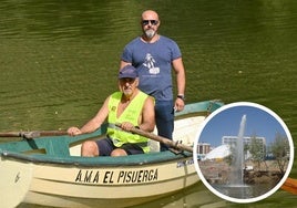 Juan Antonio Crespo, presidente de la asociación Ama Pisuerga, junto a Javier Marqués, el buzo que realizó las inmersiones en busca del géiser desaparecido en el Pisuerga. En el detalle, el géiser del Pisuerga