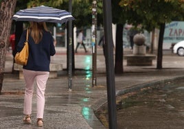 Una mujer se protege de la lluvia el pasado jueves en Valladolid.