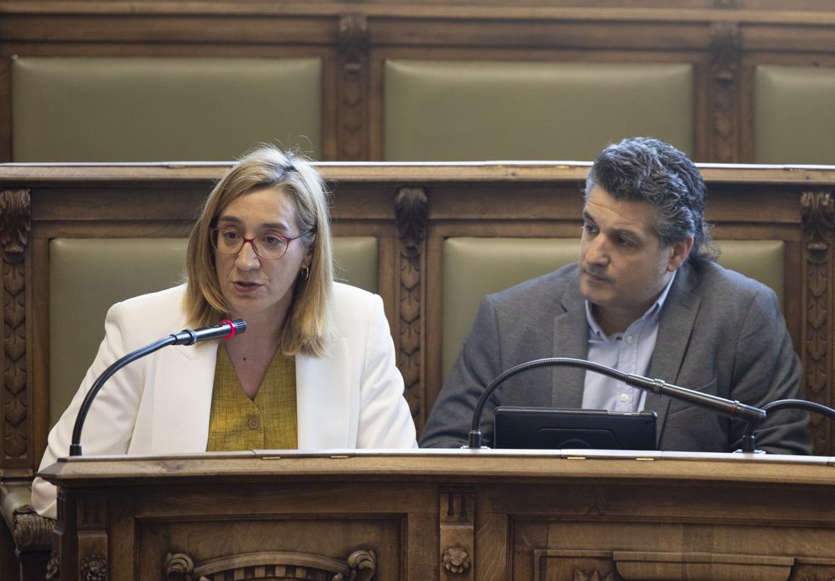 Los concejales de Toma la Palabra en el Ayuntamiento de Valladolid, Rocío Anguita y Jonathan Racionero, en un pleno anterior.