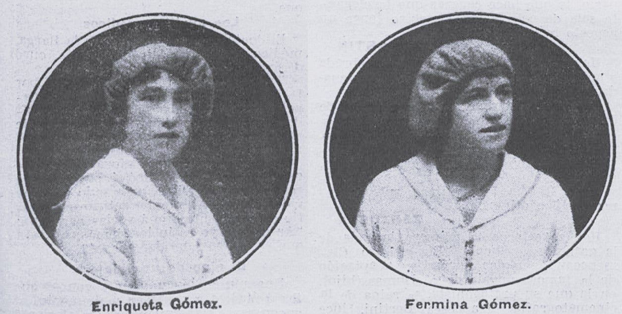 Imagen principal - Arriba, las hermanas vallisoletanas Enriqueta y Fermina Gómez, pioneras del frontón femenino en España. Abajo, mujeres raquetistas en los años 20.